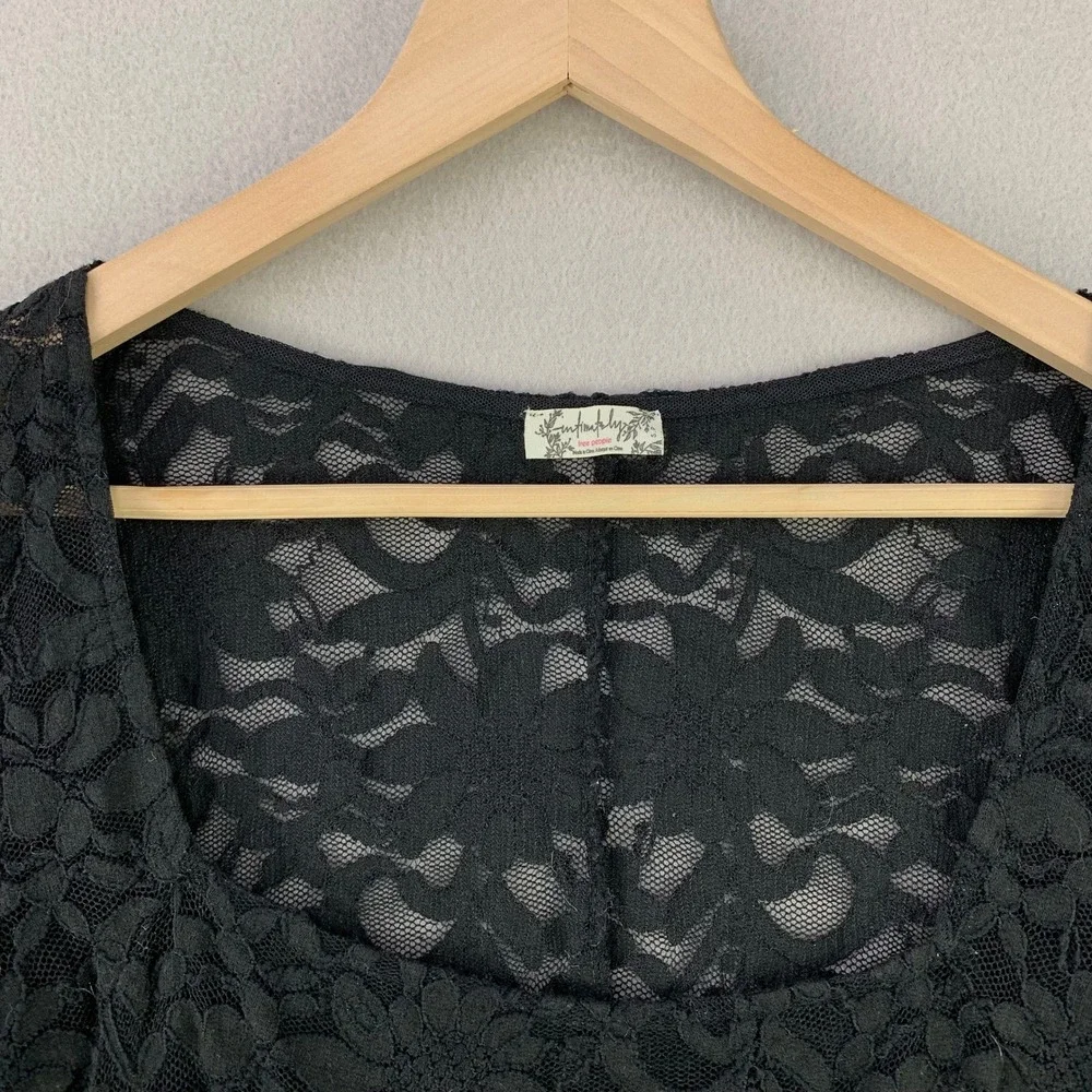 Free People Intimately Lace Top Women SP Black Romantic Square Neck Sheer Floral